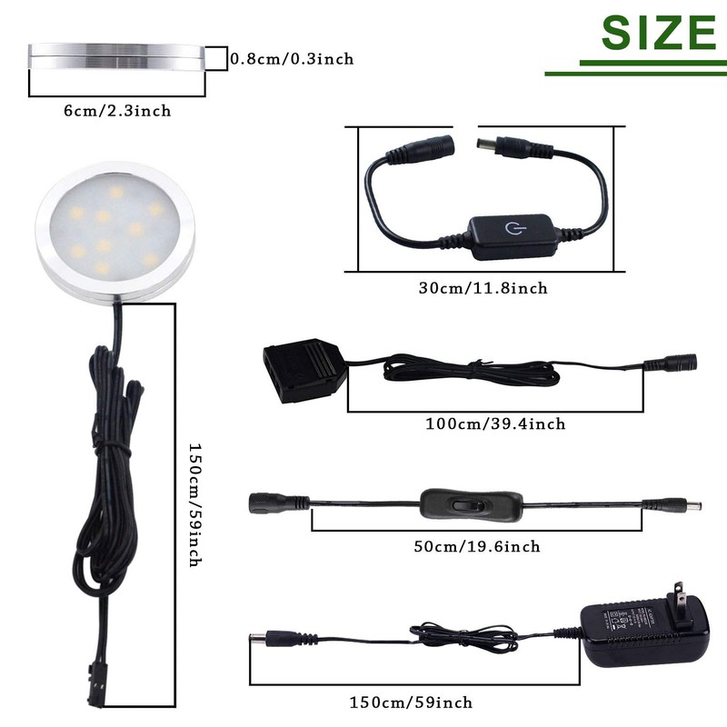 AIBOO Under Cabinet LED Puck Lighting Kit Black Cord with