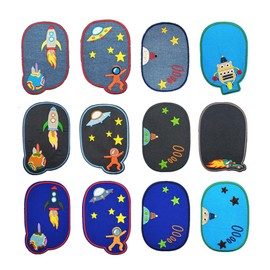 DEVENTORZ Patches, Set of 12, Star Balls, Applique, Iron, Large Size, Denim Patch, DIY Denim Cloth, Embroidery, Patch, Knee & Elbow Repair, Washable, Spaceship, Kids, Boys, Girls, DIY Clothes