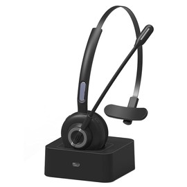 VABOO Bluetooth Headset,Wireless Headset with Microphone, Noise Cancelling Mic，with Charging Base 17H Clear Talk Time After 2H charging,for PC PC Laptop/Cell Phone/Call Center/Skype