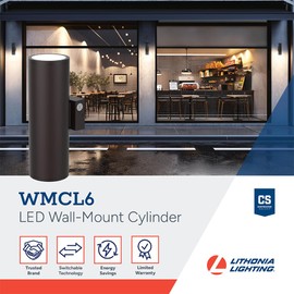 Lithonia Lighting WMCL 6 Inch LED Outdoor Wall Light, Modern Cylinder Outdoor Wall Sconce with Up/Down/Both Beam Direction, Selectable White Color, Photocell Dusk-to-Dawn, 45-Degree Beam Spread