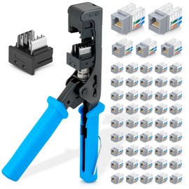 Bundle – 3 Items: easyJACK - 90° Angled Speed Termination Tool + Replacement Head + 90° Angled Cat6 Keystone Jacks in Gray (50 Pack)