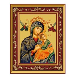 Perpetual Help Icon Framed Orthodox Christian Icon Saint Mary, Holy Virgin Mary, Theotokos Christ Jesus 5 1/2 Inch, Wall Hanging With Stand