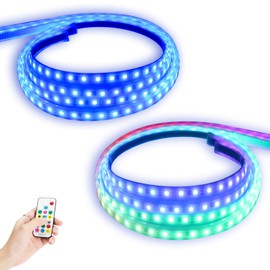 OPL5 Dream Color 2Pcs Truck LED Running Board Lights Sequential with Remote Controller Chasing Light Flexible 70 Inch Light Bar Strips for Pickup Trucks Cars (70 inch)