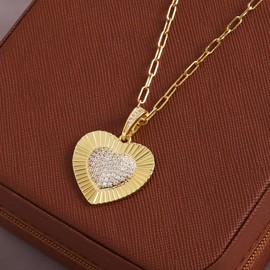 Z ZACHÉ Chunky Heart Necklace for Women Light Luxury CZ Diamond Heart Necklace Stackable Jewelry,18+2"