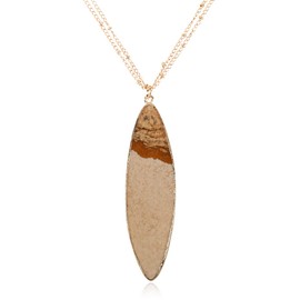 RIAH FASHION - Collar largo con colgante de piedra natural bohemio – Cadena con dije bohemio en capas de lágrima, piedra cruda ovalada druzy, cuarzo de mármol, Metal base, piedra natural, Sin piedra