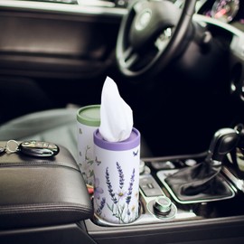 Fourluoo 12 Pack Car Tissue Holder with Facial Tissues, Floral Cylinder Travel Paper Tubes Box Container for Car Cup Holder, 50 3 Ply Paper Per Cylinder