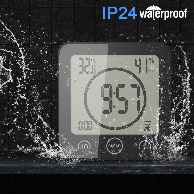 YUNYODA Digital LCD Shower Clock Waterproof Shower Clock Digital Bathroom