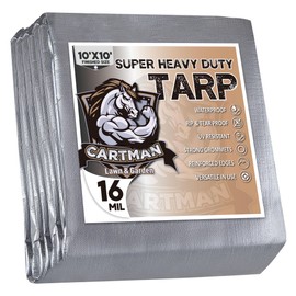 CARTMAN Finished Size 10x10 Feet Extra Thick 16 Mil Ultra Heavy Duty Poly Tarp, Multipurpose Protective Cover, UV Resistant, Waterproof Poly Tarpaulin with Reinforced Edges