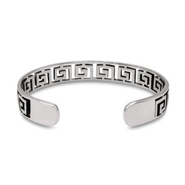 81stgeneration Women's 925 Sterling Silver Greek Key Thick Adjustable Bangle