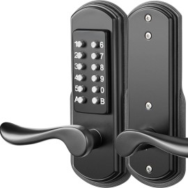 Elemake Keyless Mechanical Stainless Steel 304 Door Lock Digital Code Entry Keypad - Left Handle-Black