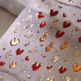 Heart Nail Stickers Red Love Heart Nail Art Stickers 5D Embossed Gold Nail Decals Self-Adhesive Nails Art Decals for Nails Art Decoration Supplies for Women Girls DIY Manicure Decorations