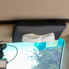 2 Pack Car Visor Tissue Holder - Sun Visor Napkin Holder Backseat Tissue Case, Premium Leather Tissue Box Car Tissue Holder for Car Sun Visor & Seat Back (Black)