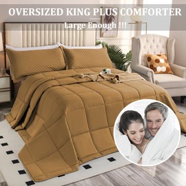 SOULOOOE Oversized King Plus Comforter, 128x120 Extra Large King Size Quilts 3 Pieces, Lightweight Reversible All Season Down Alternative Duvet Insert Comforter with 8 Corner Tabs