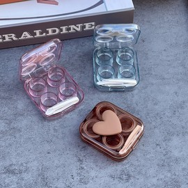 Heart double compressed portable lens case that does not require a lid travel pink 5ea