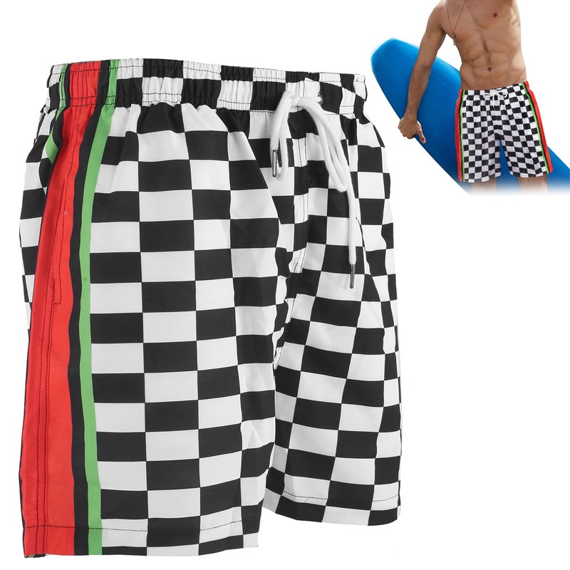 Summer Breathable Beach Shorts Men Black White Plaid Fashionable Casual