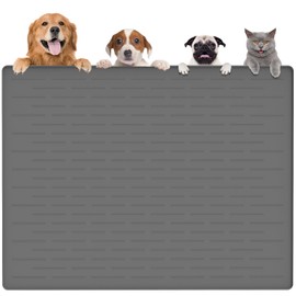 Largest Dog Food Mat, 48"x32" Silicone Dog and Cat Mat for Food and Water Bowls, Thinken Waterproof Non-Slip XXXL Pet Feeding Mat for Floors (Dark Gray)