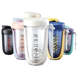 Qavi Protein Shaker Bottle With Stainless Steel Mixing Wire Ball and Rope, Premium Shaker Made of Tritan Materiel BPA Free, Durable Leakproof And Odourless | 590ml White