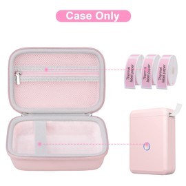 Canboc Hard Case for NIIMBOT D110/JADENS D110 Label Maker Machine, Portable Bluetooth Label Printer Box, Zipper Mesh Bag fits Label Paper and Charging Cord, Pink