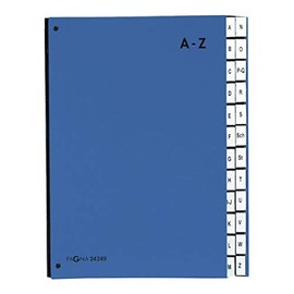 Pagna 24249-02 Desk Organiser 24 Parts Coloured Cover Flexible Linen Rear Cover 3 Display Holes Tabs A - Z Blue