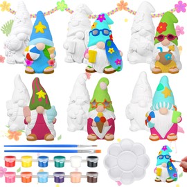 CroBlissful 6 Sets Paint Your Own Ceramic Gnome Statues Ready to Paint Ceramics Paintable Gnome Figurines Unpainted Plaster Arts and Crafts with Brush Palette for Adults(Summer)