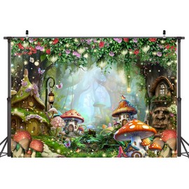 Lofaris Spring Enchanted Mushroom Forest Photography Backdrop Magic Fairytale Forest Background 7x5ft Fantasy Woodland Wonderland Banner for Kids Birthday Party Decor Portrait Photo Booth Props