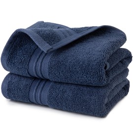 Bathroom Hand Towels Set 100% Cotton Blue, Oeko-Tex Terry Cotton, Soft and Absorbent Hand Towel, 500 GSM, Set of Two, 16 in x 28 in