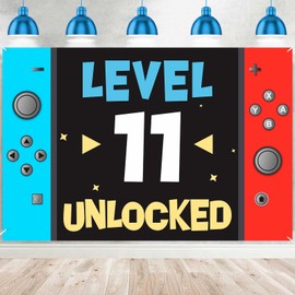 Level 11th Unlocked Happy 11th Birthday Level Up Banner Backdrop Background Photo Booth Props Video Game Youth Theme Decor for Boys Girls 11th Birthday Party Baby Shower Favors Supplies Decorations