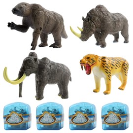 Vokodo Juego prehistórico con 4 animales de la edad de hielo en cubos glaciares, rompecabezas de arqueología 3D para niños, descubrir fósiles, ciencia, ciencia, STEM, juguete educativo, para fiesta de huevos de Pascua, gran regalo para niños y niñas