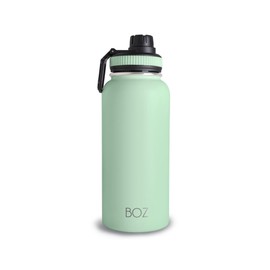 BOZ Botella de agua de acero inoxidable, termo de acero inoxidable 1 litro XL (1 L / 34 oz) boca ancha, sin BPA, aislamiento de doble pared al vacío (Verde)