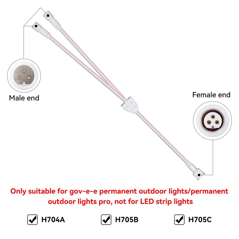 Y-Splitter for Gov-e Permanent Outdoor Lights Pro,1FT Y-Shaped Extension Cable