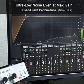 Rodyweil RO-04 Pro Mic Preamp 0~72db Adjustable Gain Boost with Hi-Z, 48V, HPF, Phase for Dynamic Condenser Ribbon Microphone, Guitar, Bass Recording and Podcasting