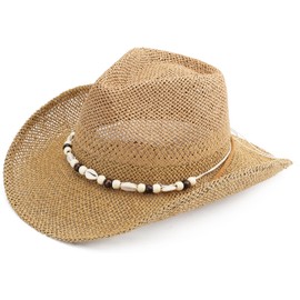 Melesh Adult Sun Straw Women Men Cowgirl Western Cowboy Hat Colored (Beach)