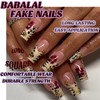 BABALAL Square Press on Nails Long Fake Nails Cheetah French