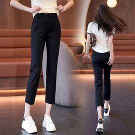Women's Summer Cropped Octagonal Sports Casual Yoga Pants - Thin Stretch Harem Style Waist XL (Size 29), Recommended for 58.00-62.50 Kg / Black Cropped Pants with Elastic Waist 5ea