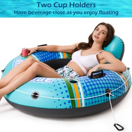 Jasonwell Inflatable River Tube Float - Heavy Duty River Float Pool Floats Lake Water Tubes for Floating River Raft Lounge Floatie with 2 Cup Holders for Adults (Cyan, XL)