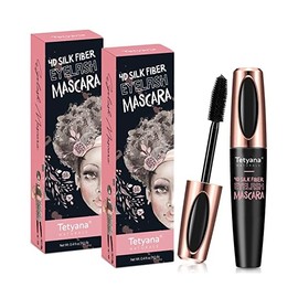 Mascara Black Volume and Length, 4D Silk Fiber Lash Mascara Waterproof, Smudge-proof, Hypoallergenic Formula for Your Longer, Thicker, Voluminous Eyelashes, 2 Pack