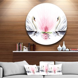 Designart Floating Swans on White Background-Animal Round MT7490-C11-Disc of 11 inch, 11'' H x 11'' W x 1'' D 1P