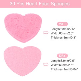 uxcell 30 Count Compressed Facial Sponges Heart-Shaped Face Cleansing Sponges Pads for Daily Skincare Routines at Home, Kitchen, Travel, Black/White/Blue/Purple/Pink/Yellow