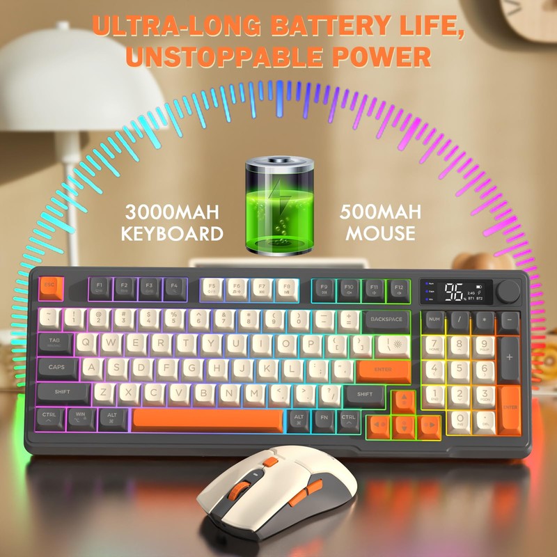 FREEWOLF T96 Smart Display Wireless Gaming Keyboard and Mouse Comb,