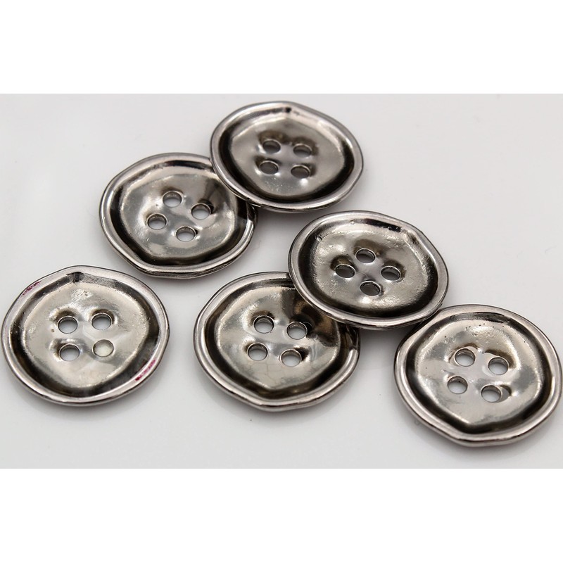 Pack of 6 Shiny Silver 4 Hole Metal Buttons with