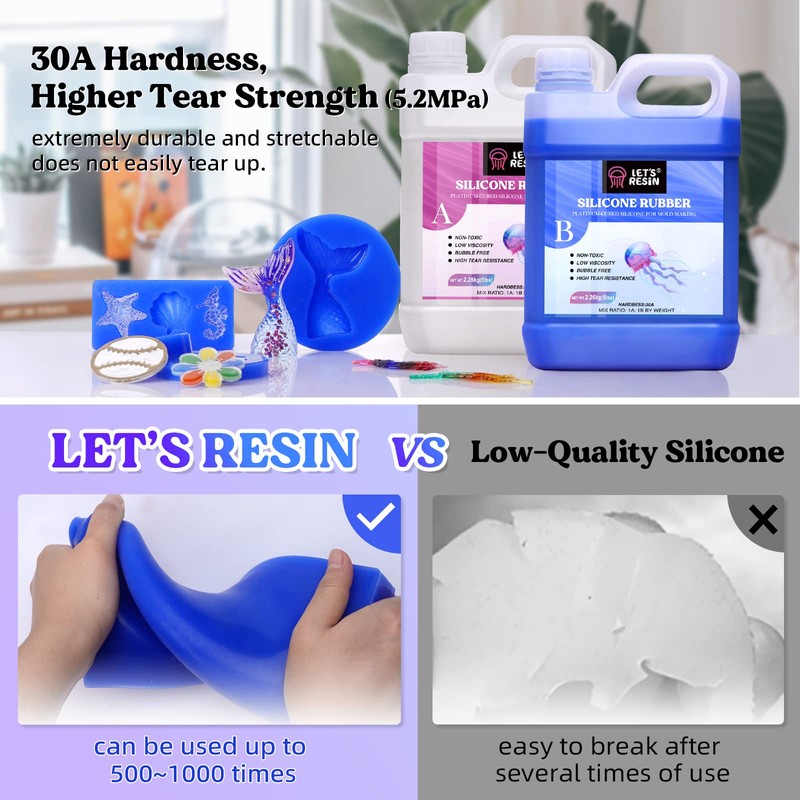 LET'S RESIN Silicone Mold Making Kit 30A,160oz/10Lbs Durable Mold Making