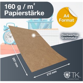 100 x Sheets Kraft Paper Craft Card 160 g/m² DIN A4 Brown Paper Made of Cardboard Paper / Cardboard Christmas - as Photo Cardboard, Craft Cardboard, Kraft Cardboard, Scrapbooking - Printable