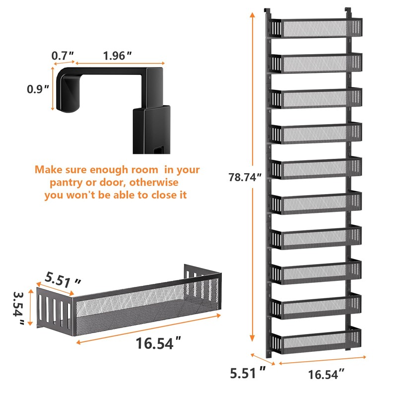 DAOTENGQL 10-tier Over The Door Pantry Organizer with Mesh Baskets,