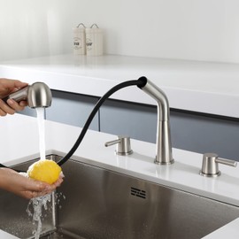RULIA Kitchen Faucet, 2 Handles Kitchen Sink Faucet, 3 Holes Sink Faucet, Pull Out Kitchen Faucets, Bar Kitchen Faucet, Brushed Nickel, Stainless Steel, RB1060