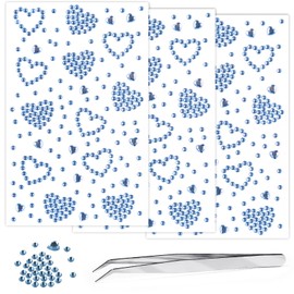 3 Sheets Face Gems Jewels Self Adhesive Rhinestones Gems for Face Eyes Makeup Hair Body Stick on Rhinestones Stickers for Valentine Festival Decal Decor(Light Blue)