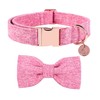 DOGWONG Cotton Dog Collar with Bow Pink Pet Collar Durable