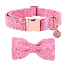 DOGWONG Cotton Dog Collar with Bow Pink Pet Collar Durable Adjustable for Small Dogs