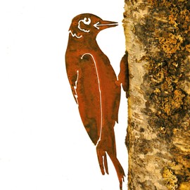 Elegant Garden Design Woodpecker, Steel Silhouette with Rusty Patina