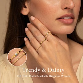 KENIY Set of 4 Gold Rings Women Stacking Rings with Zirconia 14 Carat Gold-Plated Rings Set Ring Gold Women's Finger Ring Thumb Rings Engagement Ring Jewellery, Gold-plated copper, Cubic Zirconia