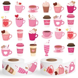 A1diee Valentine’s Day Latte Stickers - Love You A Latte Stickers Decal Pink Thanks A Latte Coffee Sticker Gifts & Treats for Envelopes Water Bottle Postcards Scrapbooking Party Decor, 1000Pcs 2 Rolls